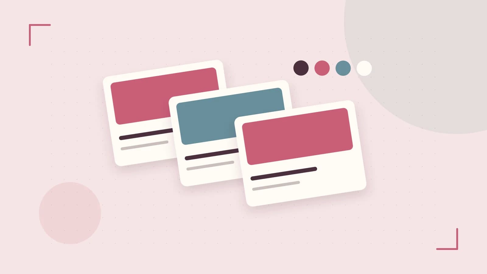 Editorial illustration of responsive browser layouts, overlapping design components and a color system