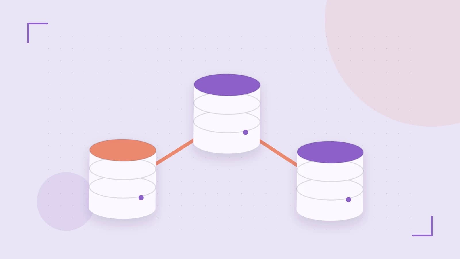 Editorial illustration of structured records, database cylinders and relationships between tables