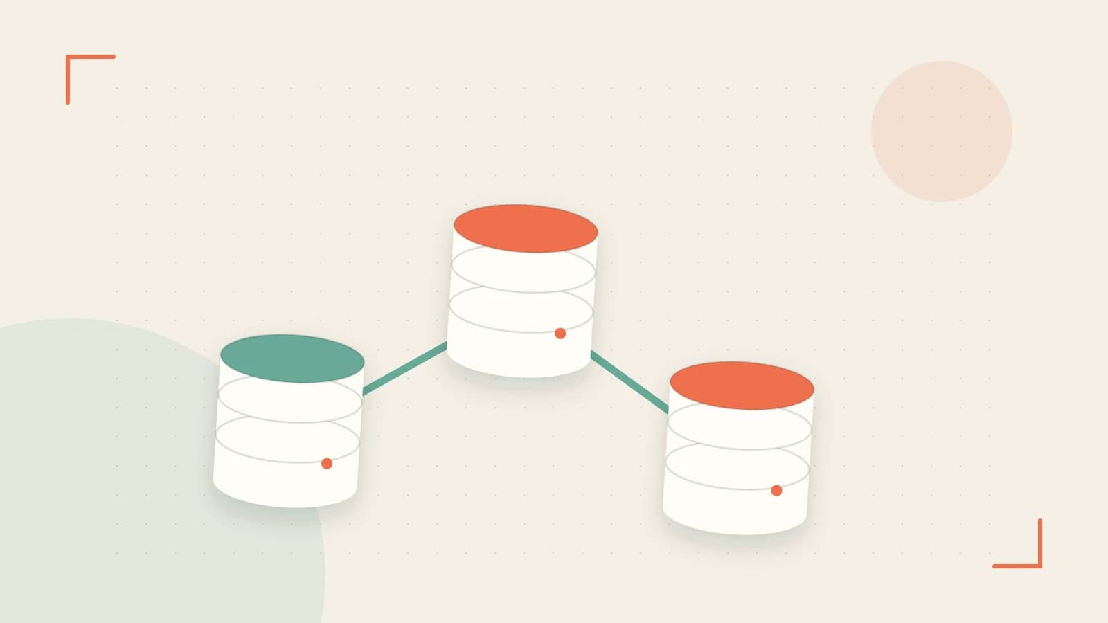 Editorial illustration of structured records, database cylinders and relationships between tables