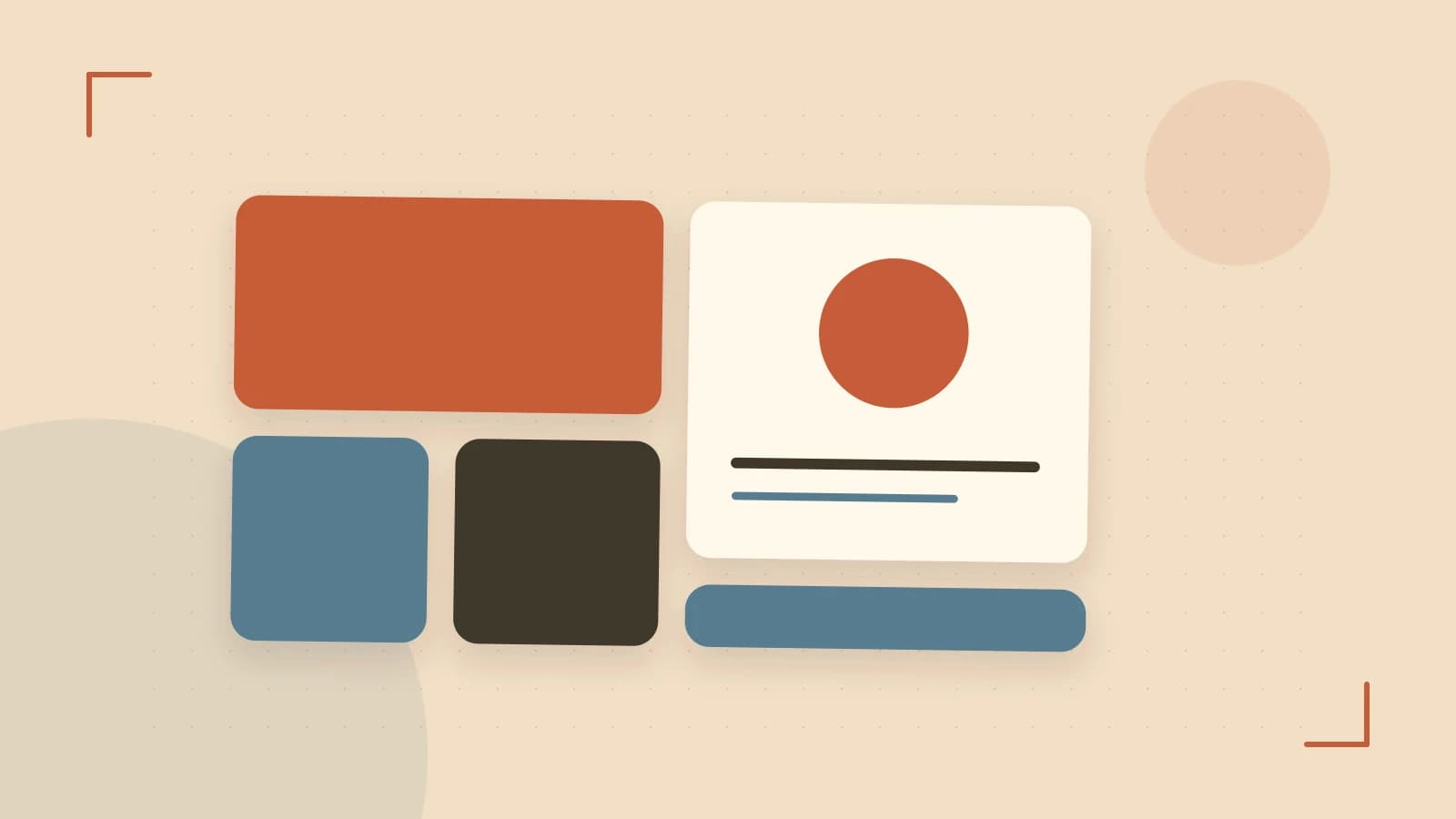 Editorial illustration of responsive browser layouts, overlapping design components and a color system