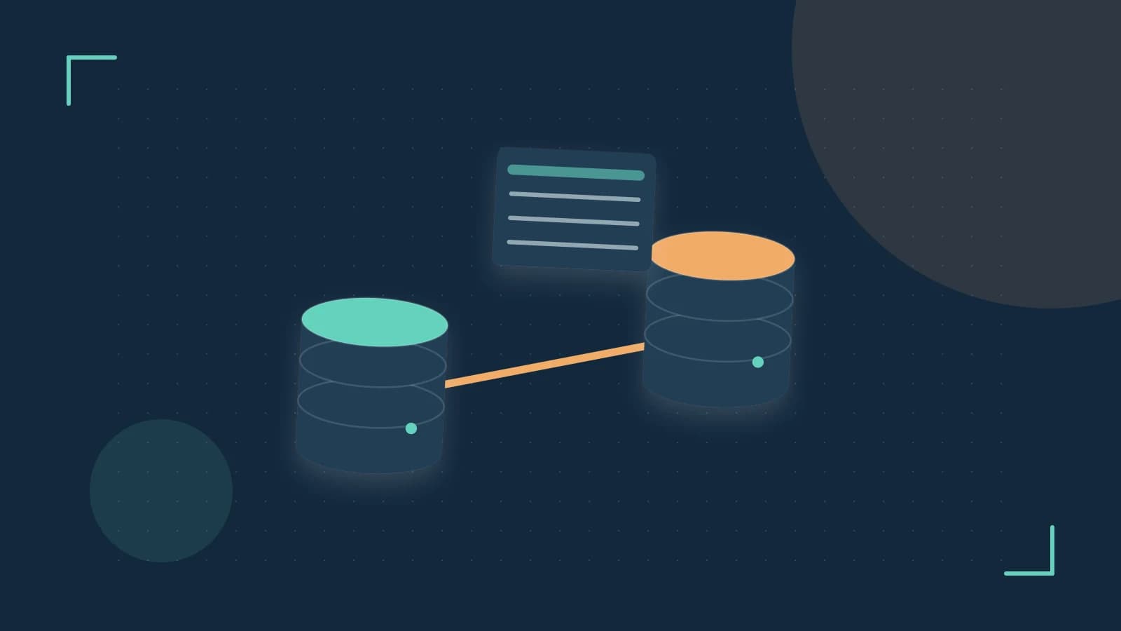 Editorial illustration of structured records, database cylinders and relationships between tables