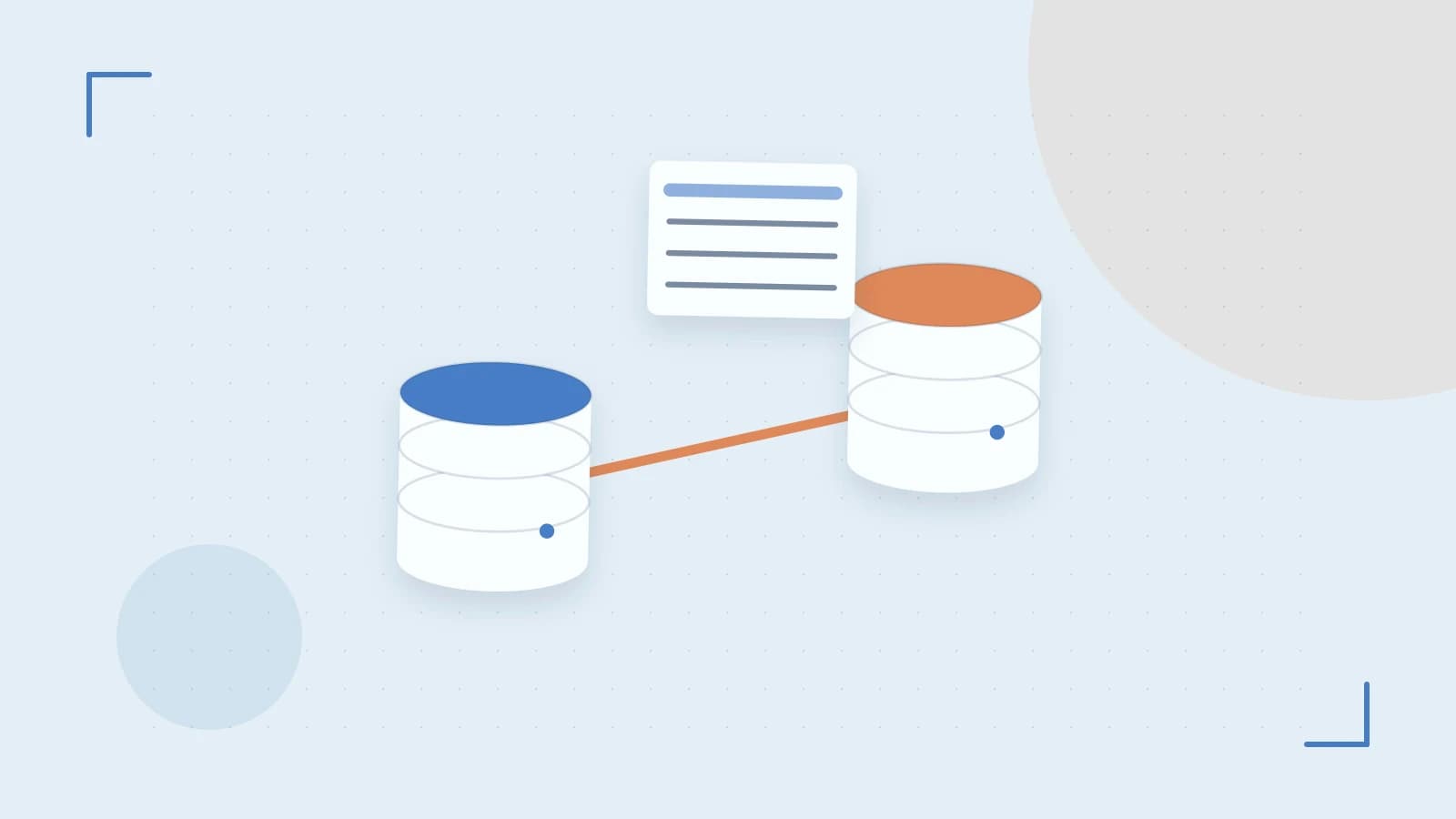 Editorial illustration of structured records, database cylinders and relationships between tables