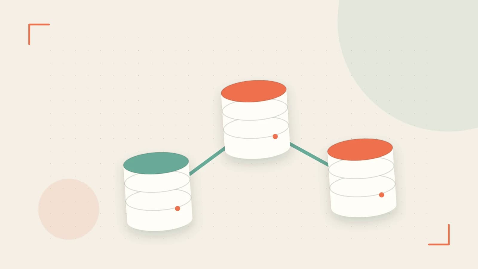 Editorial illustration of structured records, database cylinders and relationships between tables