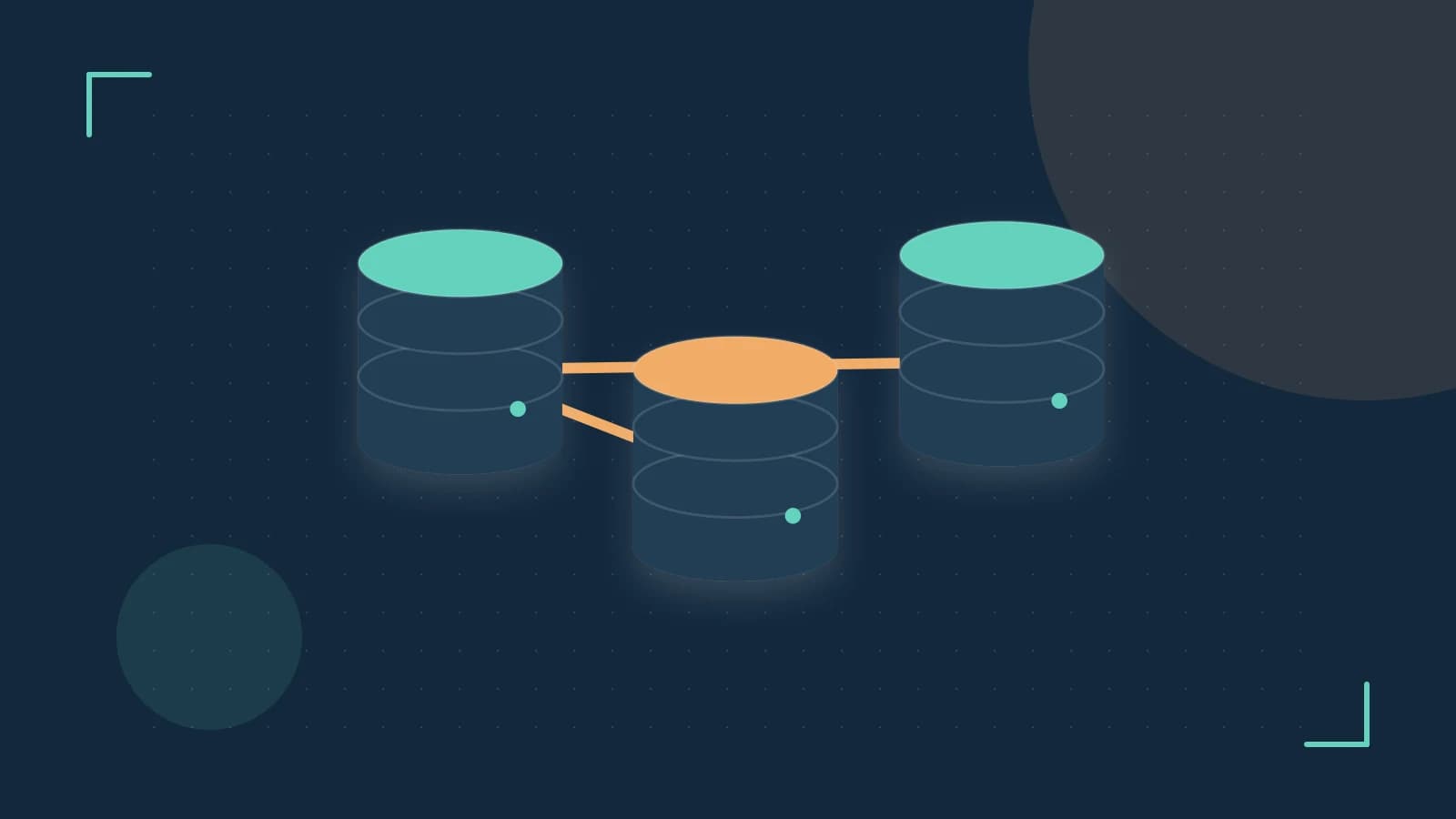 Editorial illustration of structured records, database cylinders and relationships between tables