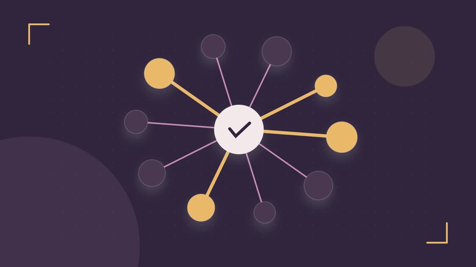 Editorial illustration of an algorithmic node graph with branching paths and a highlighted result