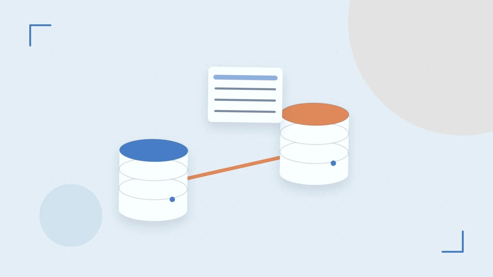 Editorial illustration of structured records, database cylinders and relationships between tables