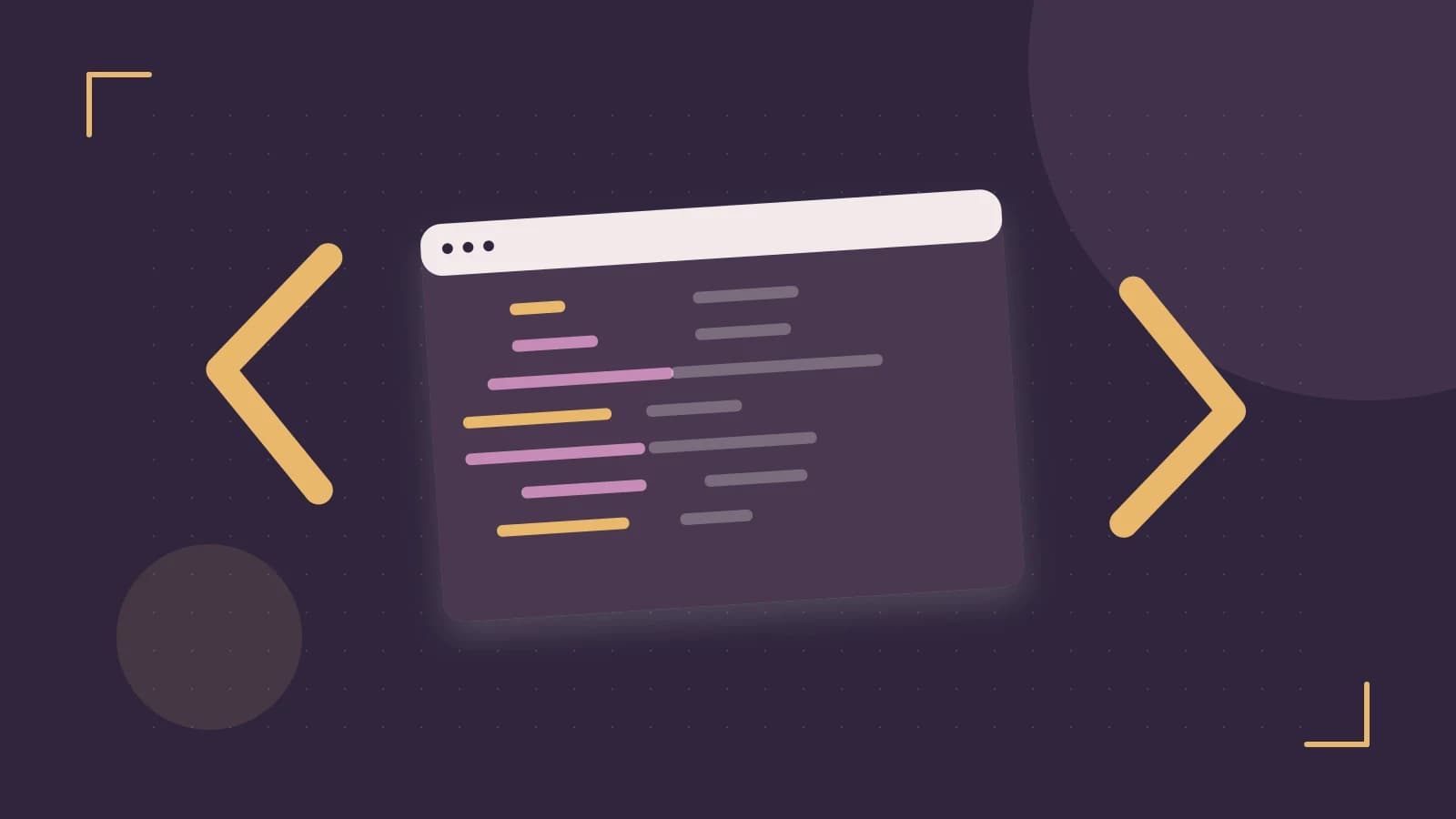 Editorial illustration of an abstract code editor, syntax blocks and oversized programming brackets