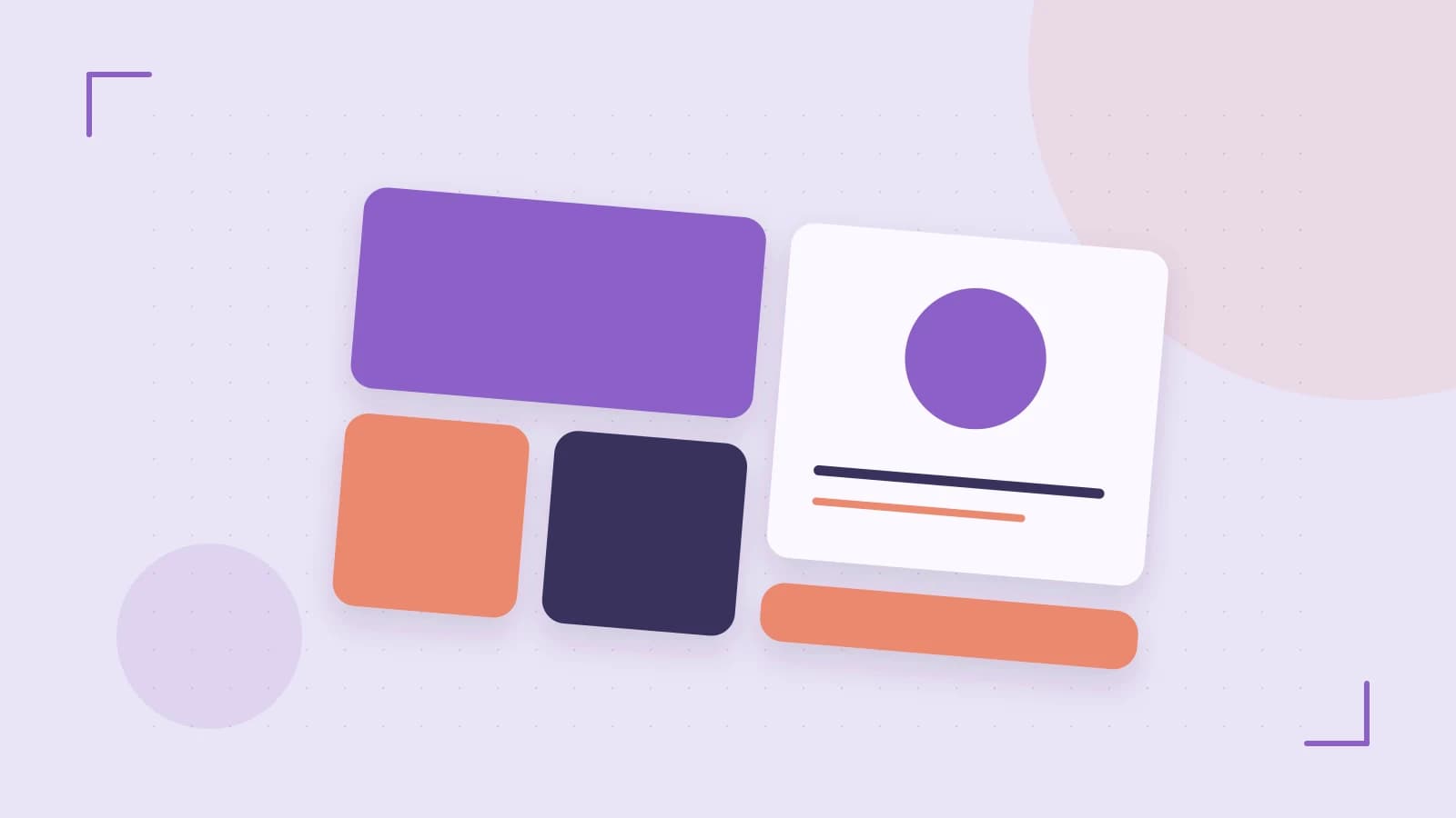Editorial illustration of responsive browser layouts, overlapping design components and a color system