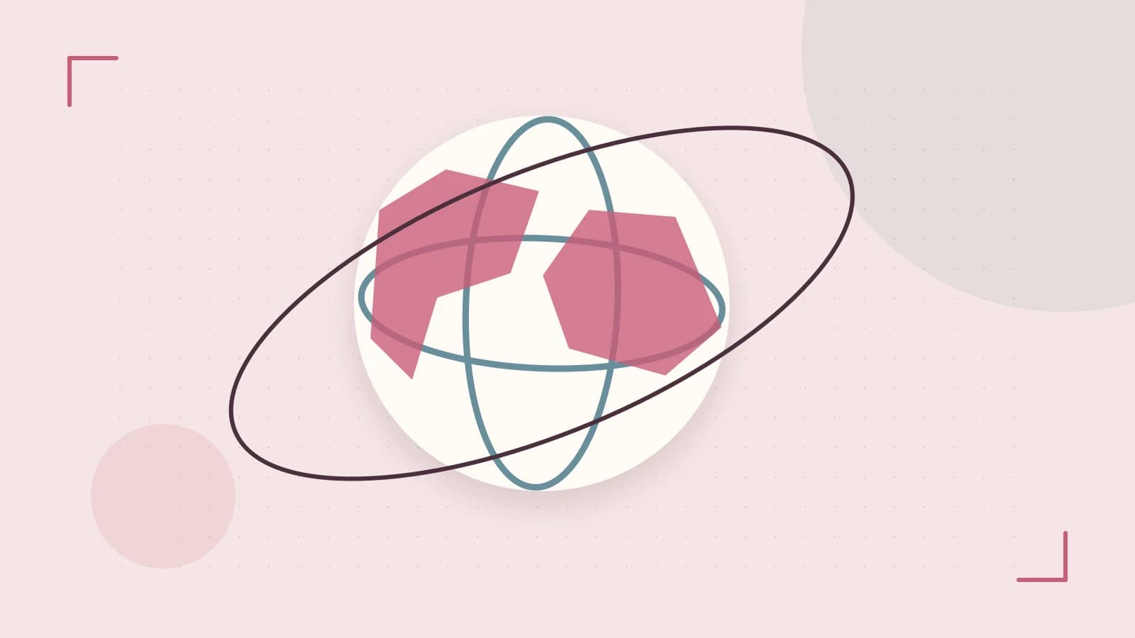 Editorial illustration of an editorial globe with meridians and layered geographic shapes