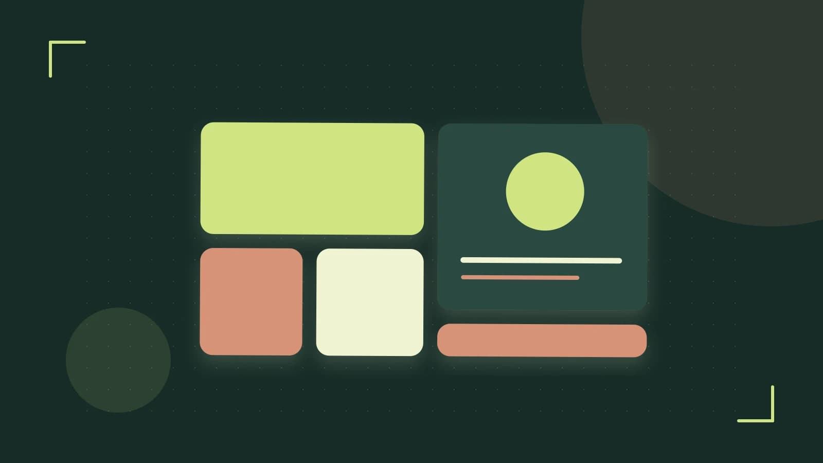 Editorial illustration of responsive browser layouts, overlapping design components and a color system