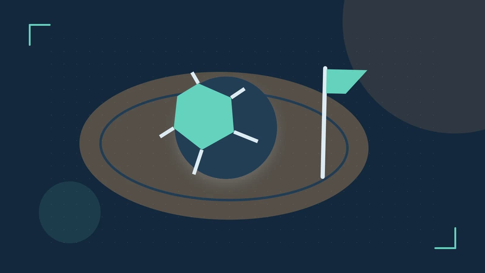 Editorial illustration of a stylized sports ball, stadium geometry and dynamic arcs