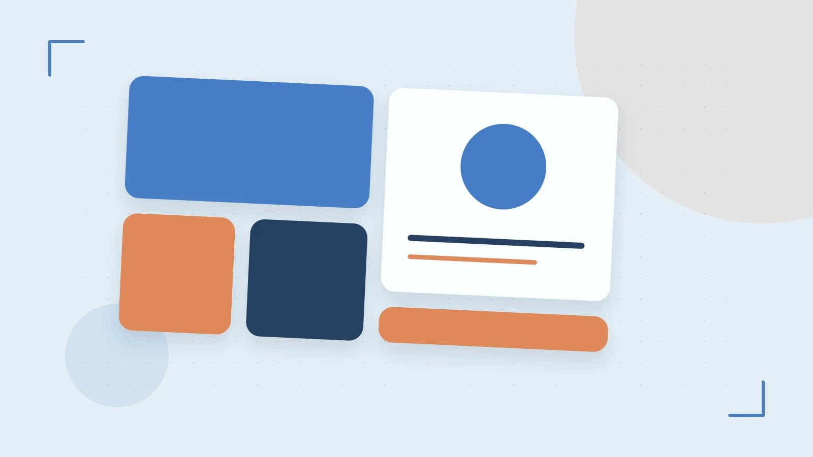Editorial illustration of responsive browser layouts, overlapping design components and a color system