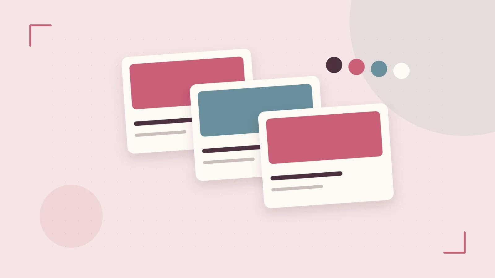 Editorial illustration of responsive browser layouts, overlapping design components and a color system
