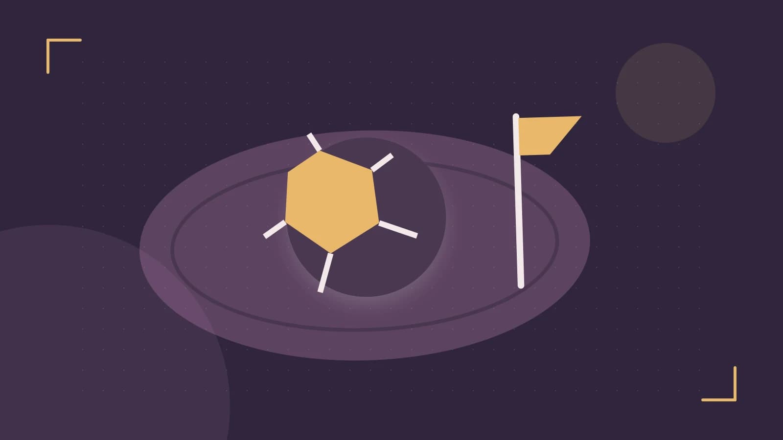 Editorial illustration of a stylized sports ball, stadium geometry and dynamic arcs