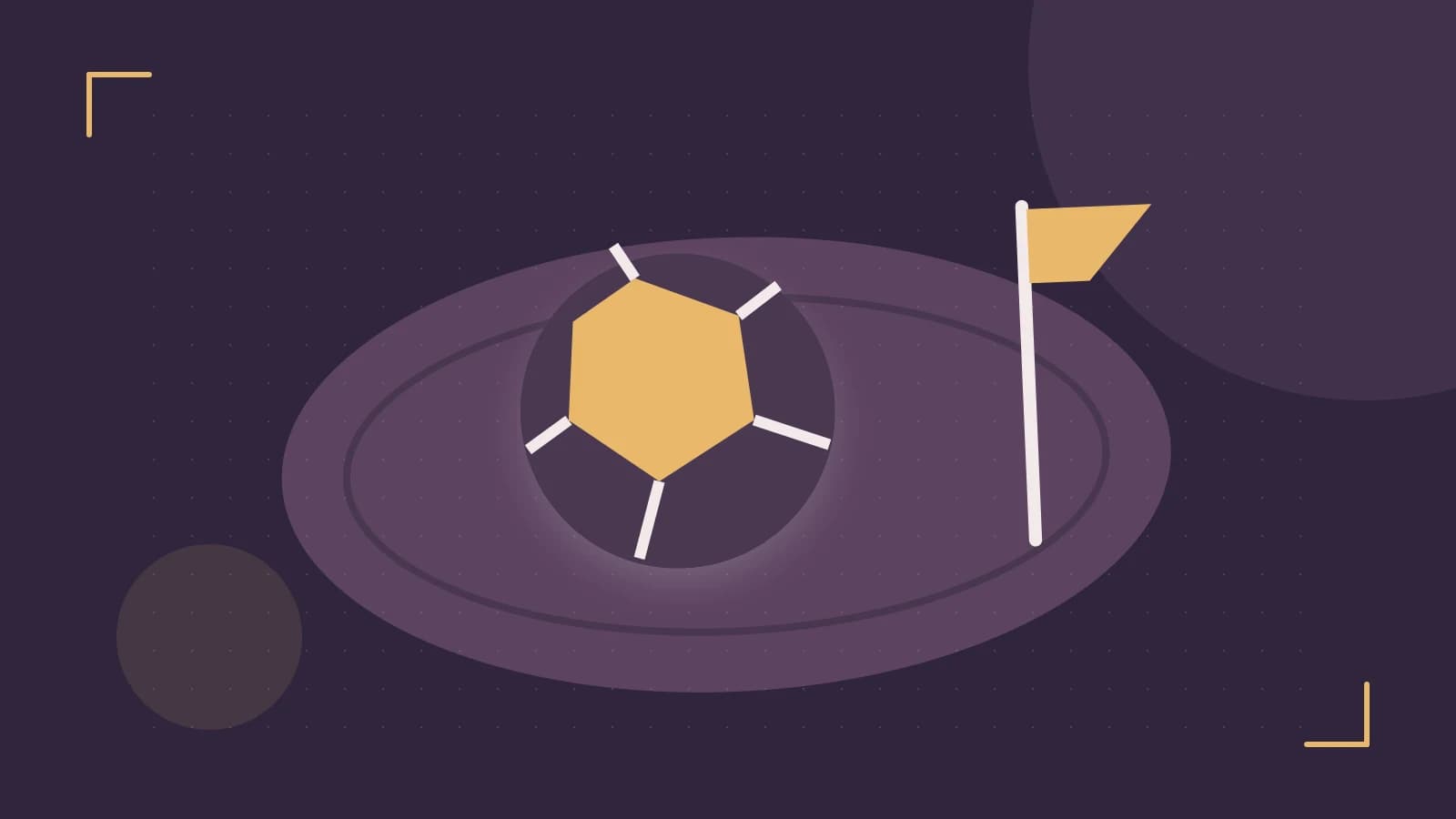 Editorial illustration of a stylized sports ball, stadium geometry and dynamic arcs