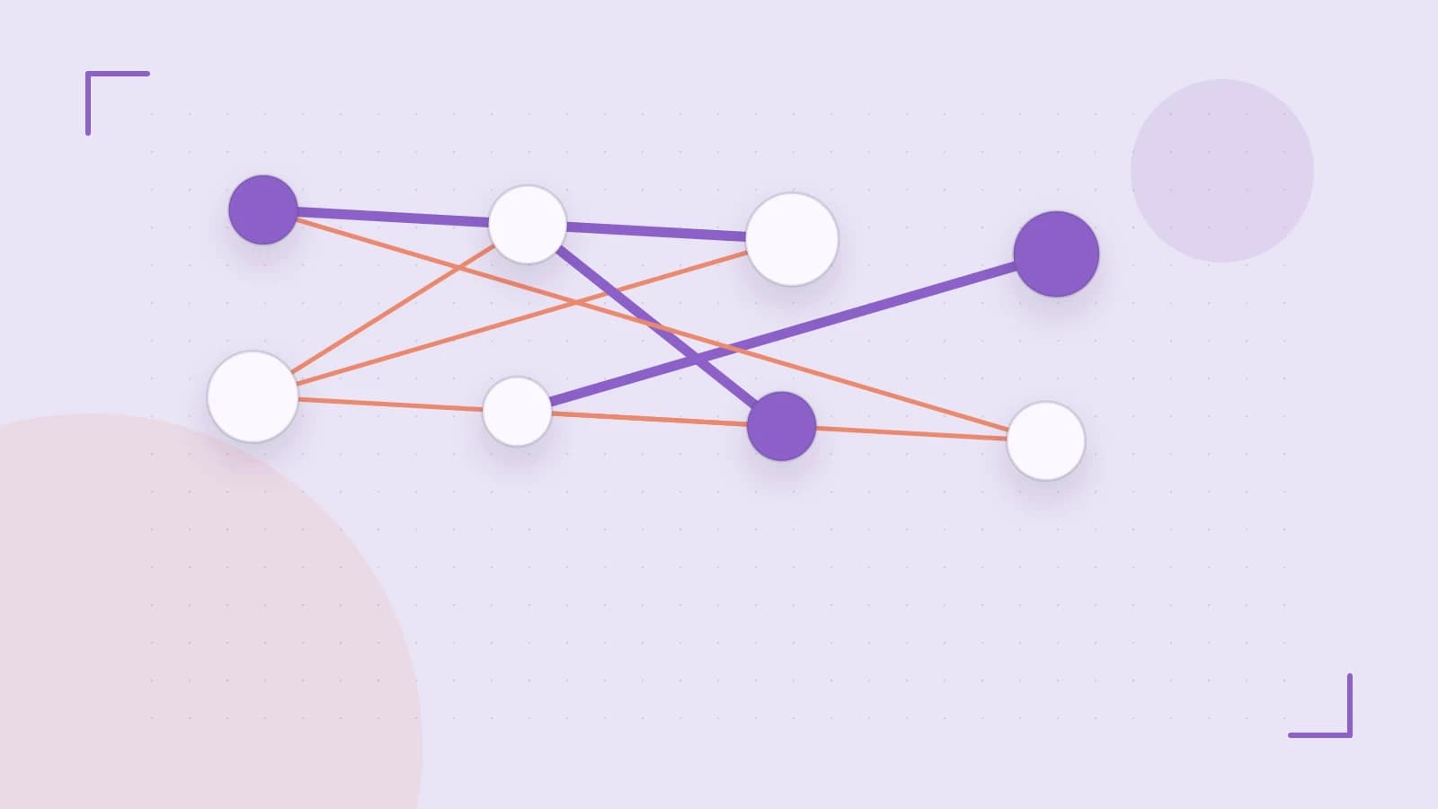 Editorial illustration of an algorithmic node graph with branching paths and a highlighted result