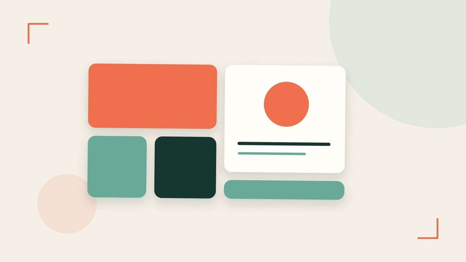 Editorial illustration of responsive browser layouts, overlapping design components and a color system