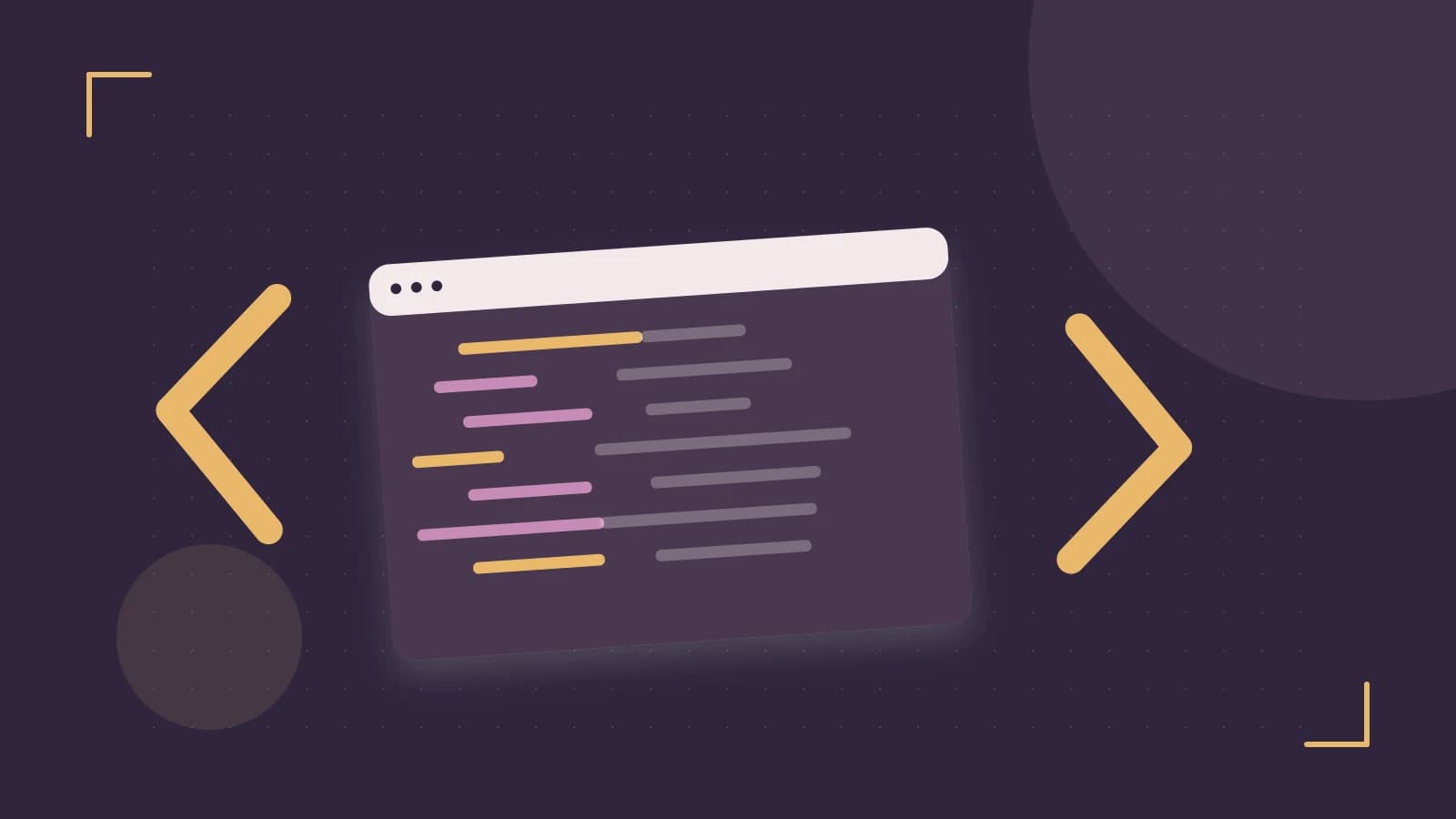 Editorial illustration of an abstract code editor, syntax blocks and oversized programming brackets