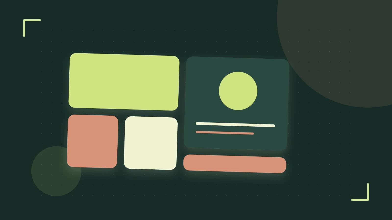 Editorial illustration of responsive browser layouts, overlapping design components and a color system