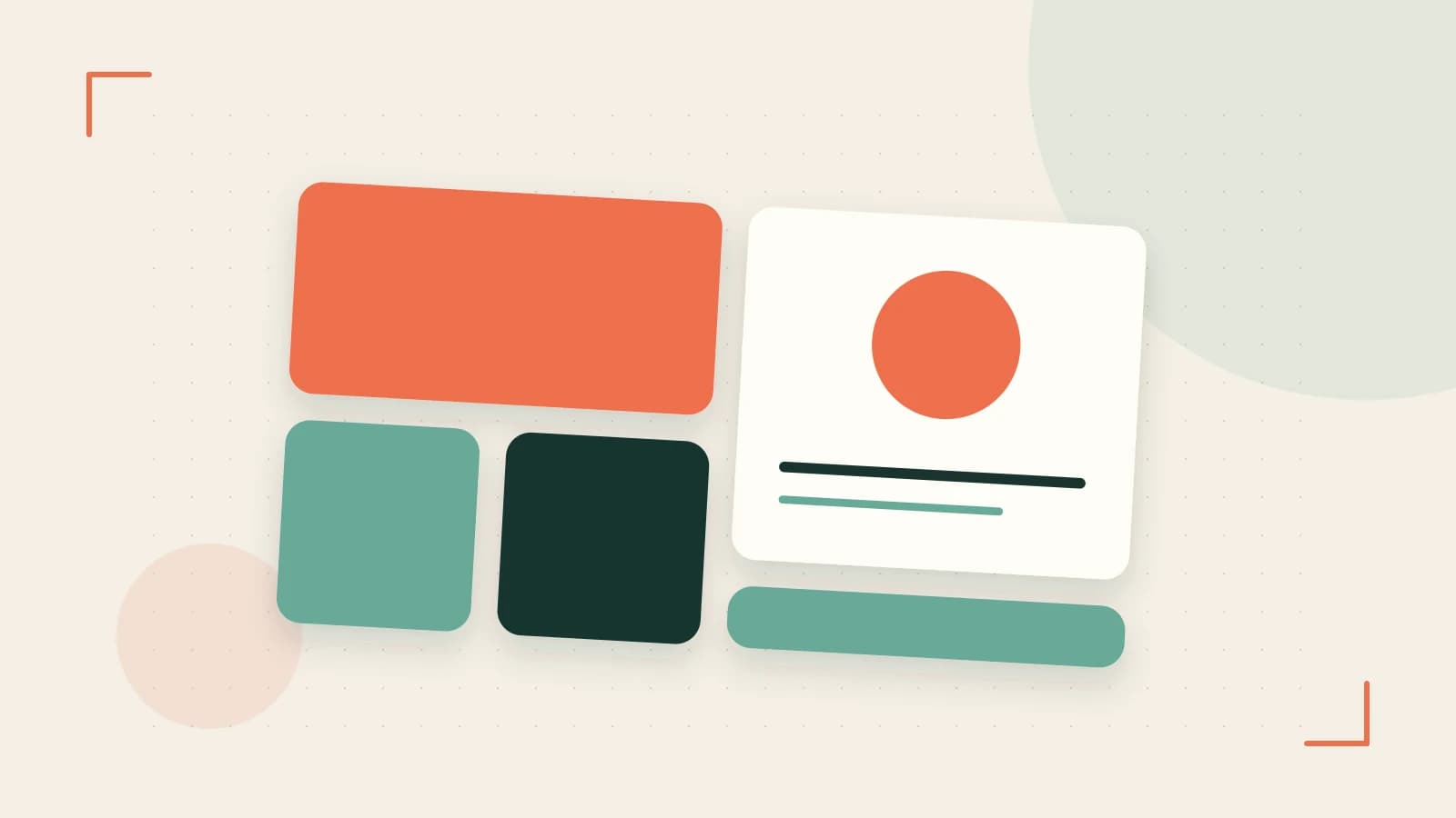 Editorial illustration of responsive browser layouts, overlapping design components and a color system