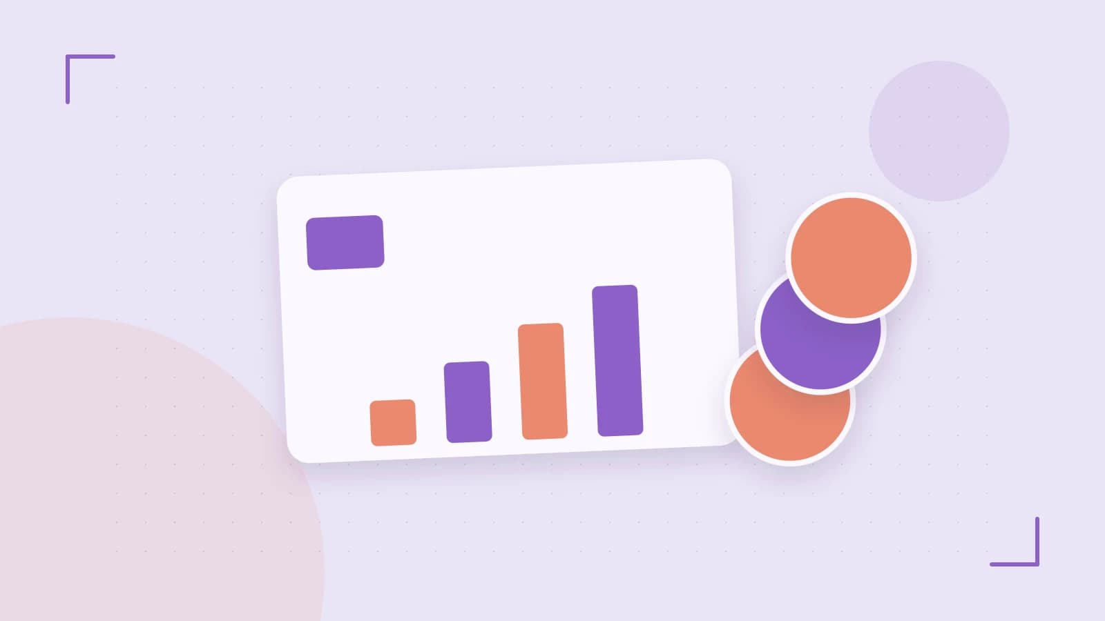 Editorial illustration of abstract coins, a payment card and a geometric financial chart without data labels
