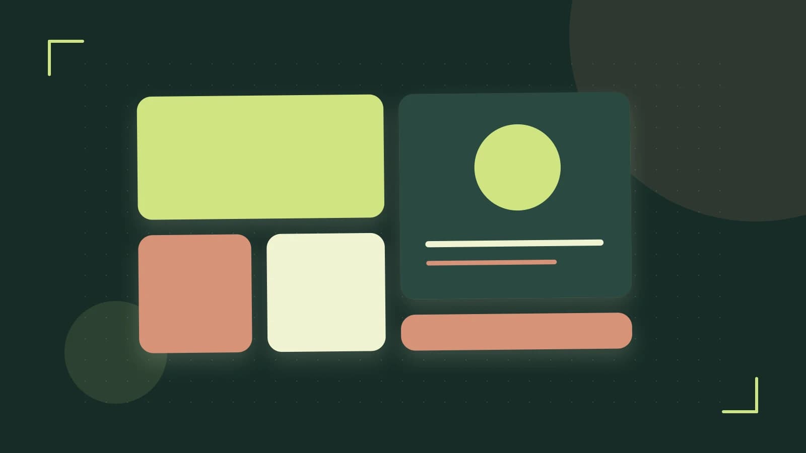 Editorial illustration of responsive browser layouts, overlapping design components and a color system