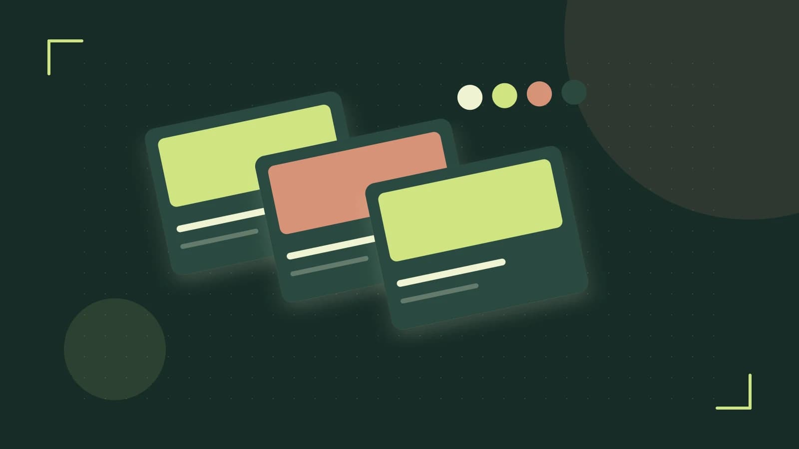 Editorial illustration of responsive browser layouts, overlapping design components and a color system