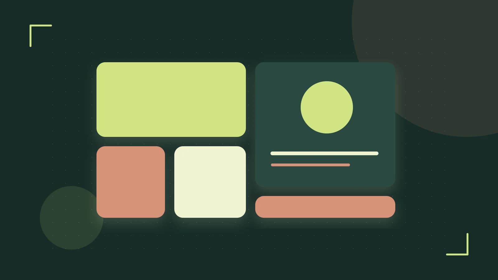 Editorial illustration of responsive browser layouts, overlapping design components and a color system