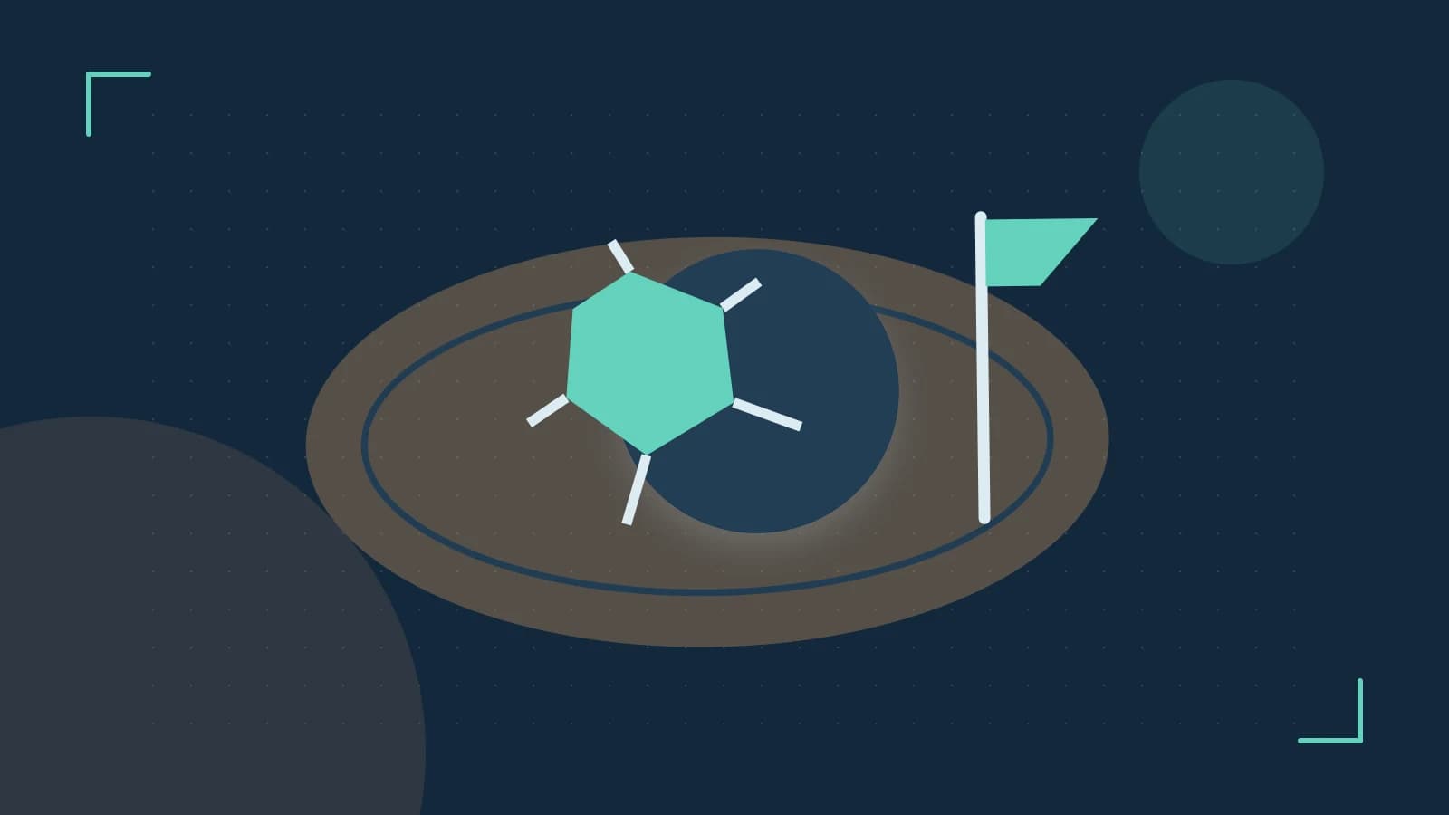 Editorial illustration of a stylized sports ball, stadium geometry and dynamic arcs