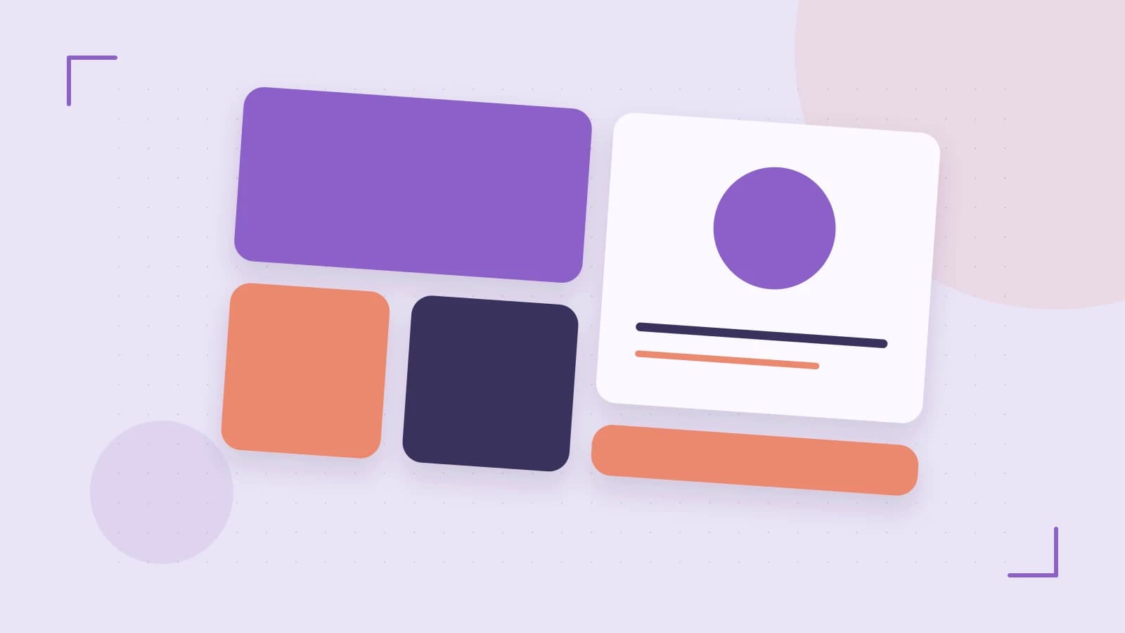 Editorial illustration of responsive browser layouts, overlapping design components and a color system