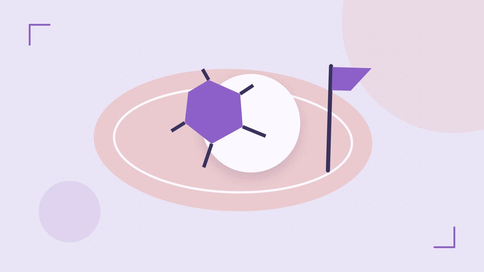Editorial illustration of a stylized sports ball, stadium geometry and dynamic arcs