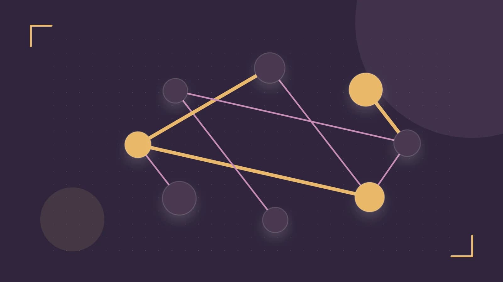 Editorial illustration of an algorithmic node graph with branching paths and a highlighted result
