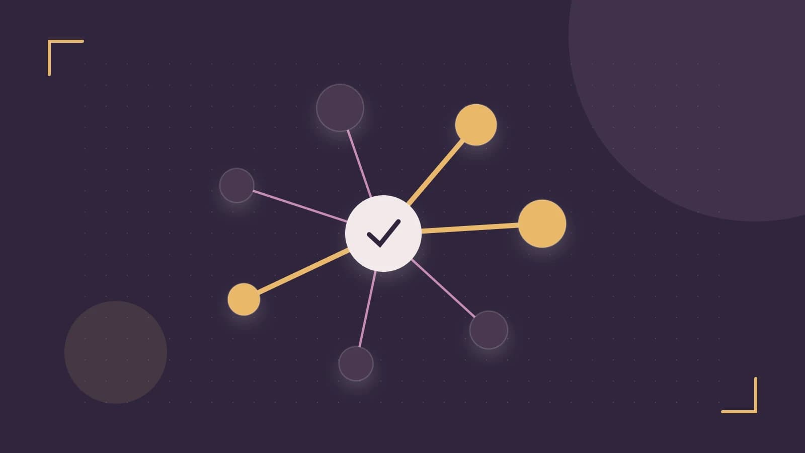 Editorial illustration of an algorithmic node graph with branching paths and a highlighted result