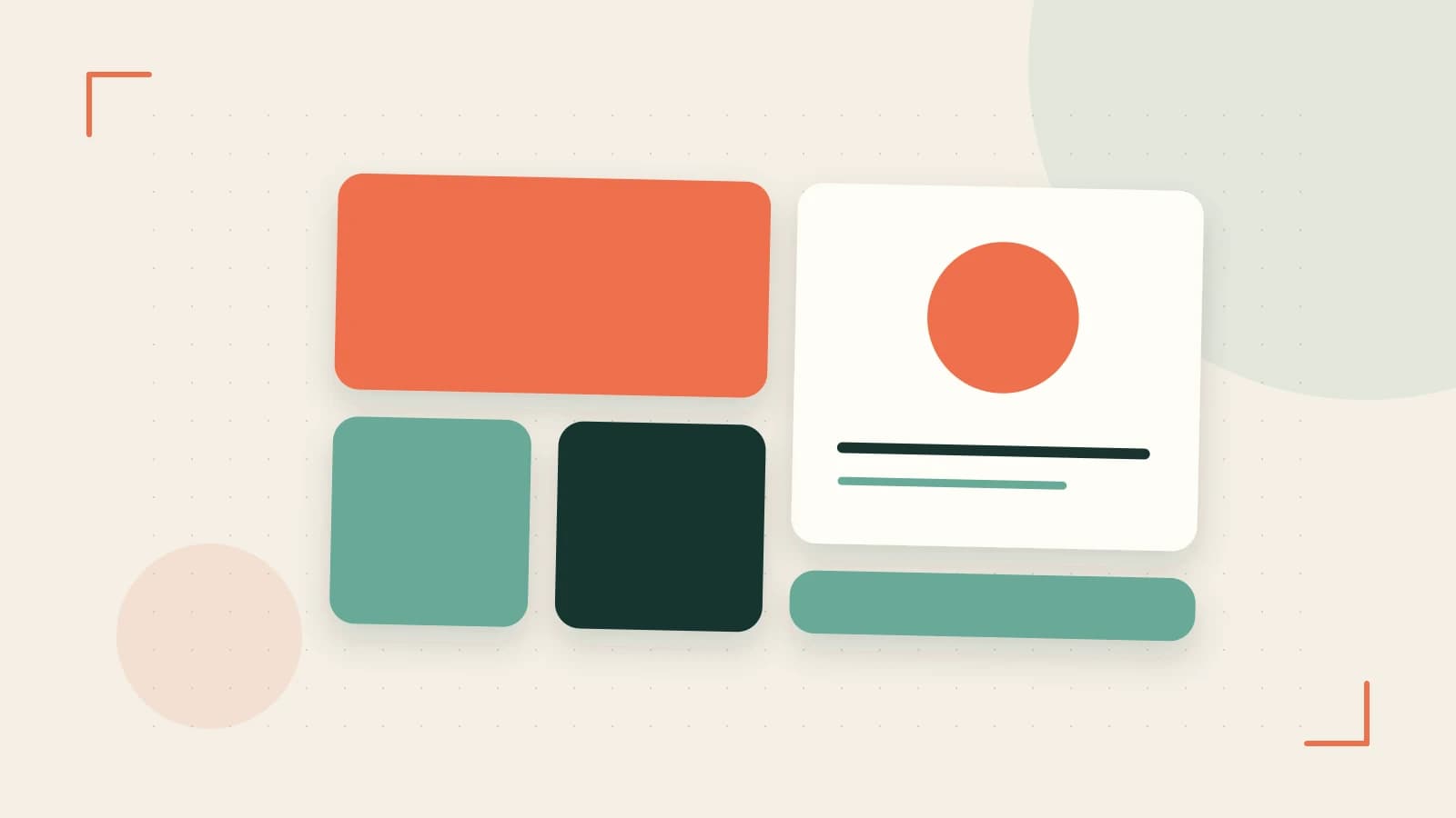 Editorial illustration of responsive browser layouts, overlapping design components and a color system