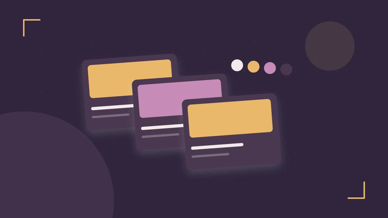 Editorial illustration of responsive browser layouts, overlapping design components and a color system