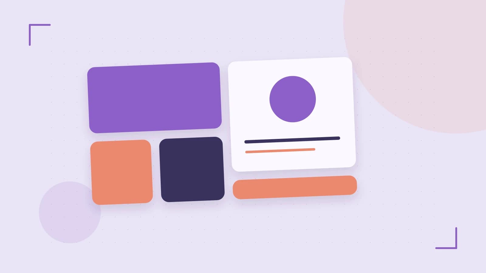 Editorial illustration of responsive browser layouts, overlapping design components and a color system