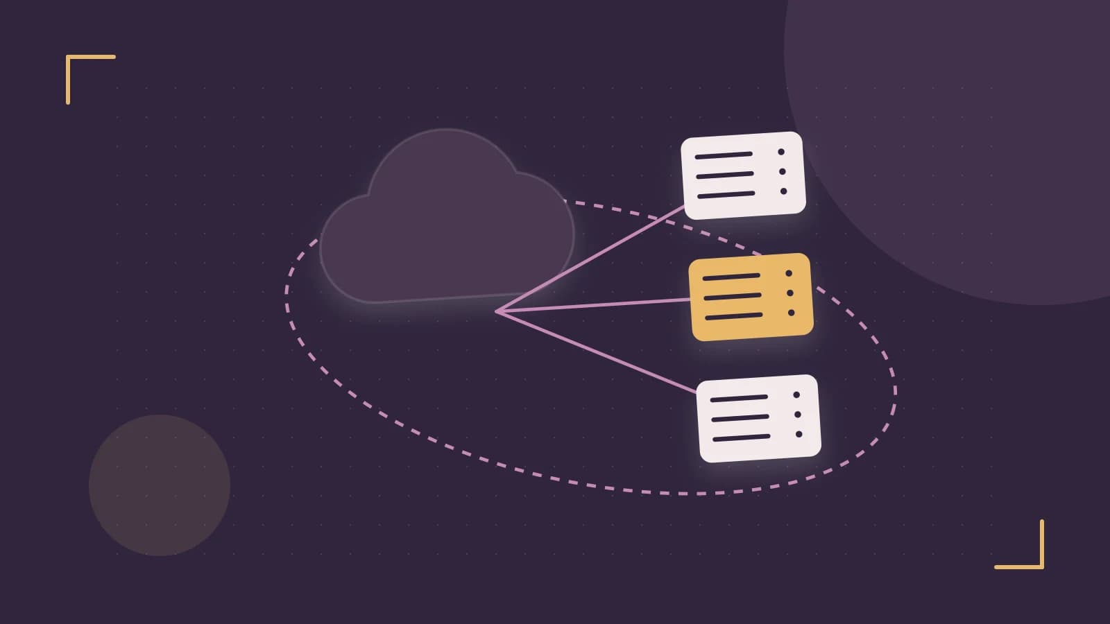 Editorial illustration of cloud infrastructure, connected server racks and an orbital service map