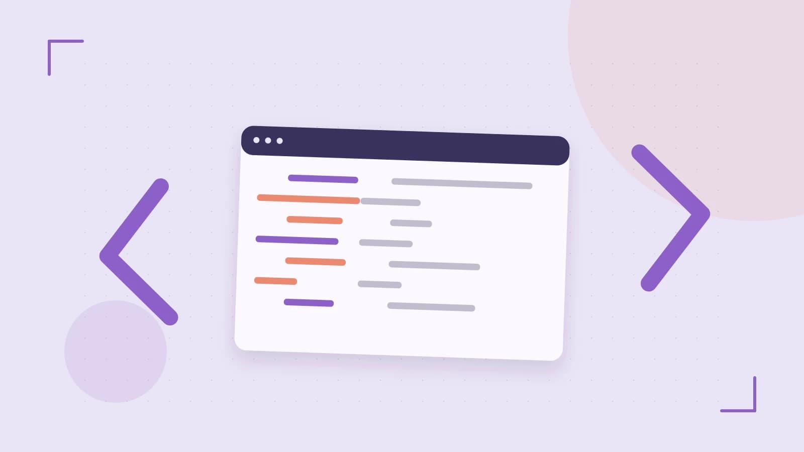 Editorial illustration of an abstract code editor, syntax blocks and oversized programming brackets