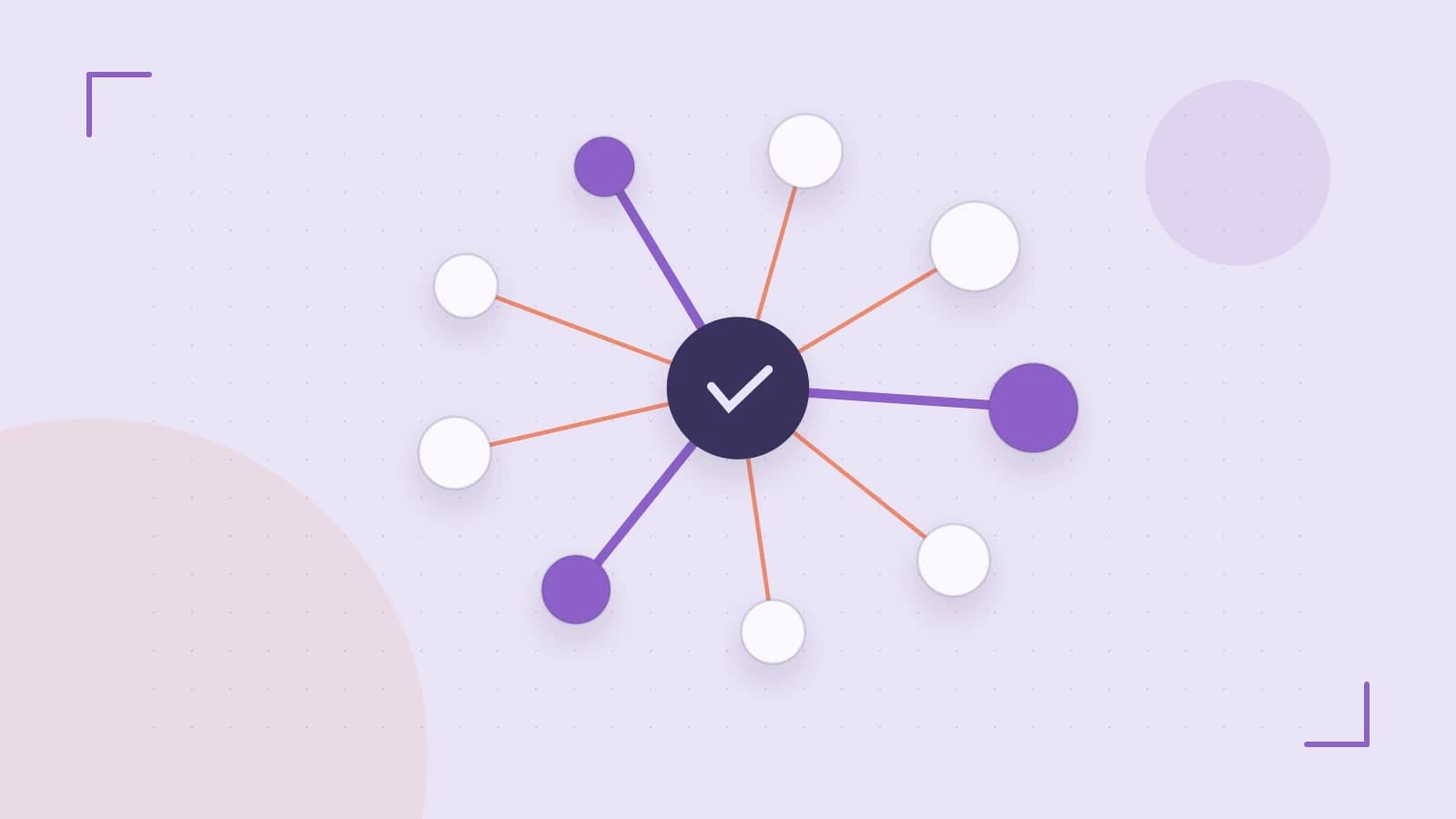 Editorial illustration of an algorithmic node graph with branching paths and a highlighted result