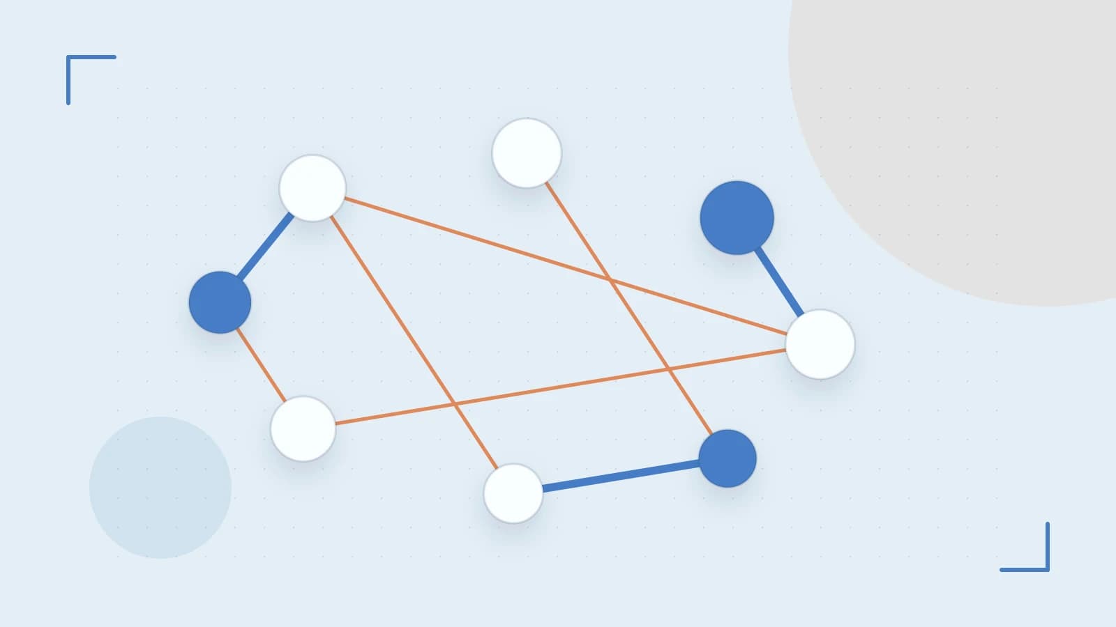 Editorial illustration of an algorithmic node graph with branching paths and a highlighted result