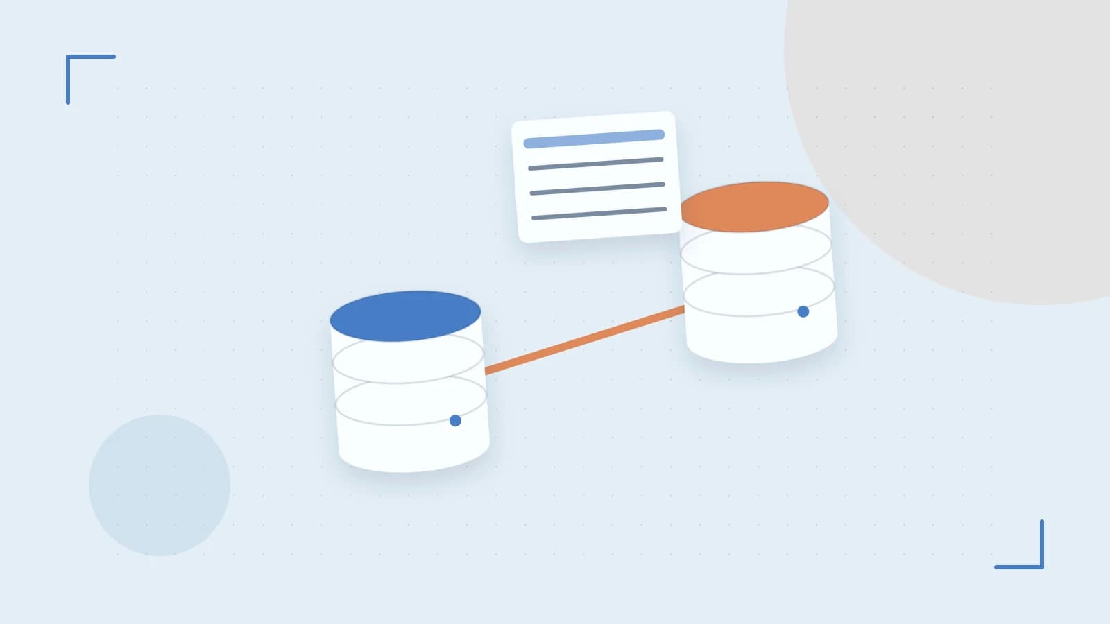 Editorial illustration of structured records, database cylinders and relationships between tables