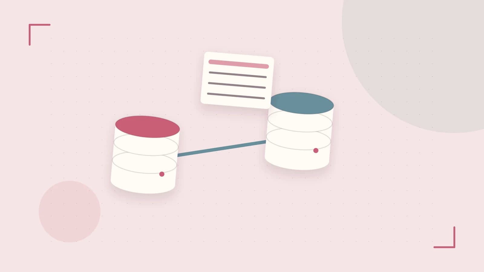 Editorial illustration of structured records, database cylinders and relationships between tables