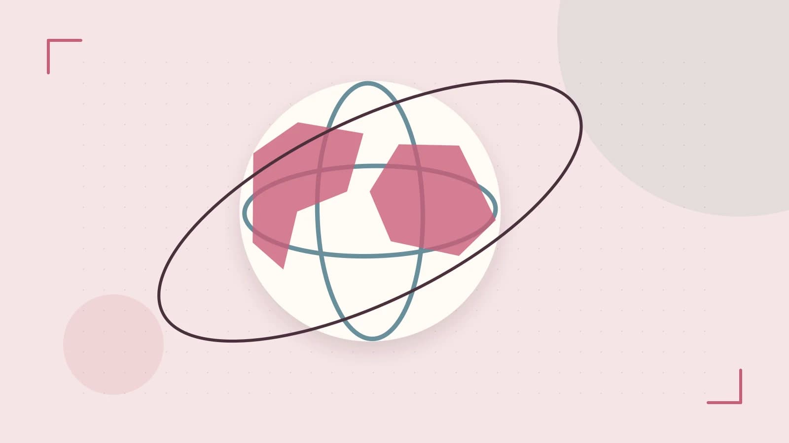 Editorial illustration of an editorial globe with meridians and layered geographic shapes