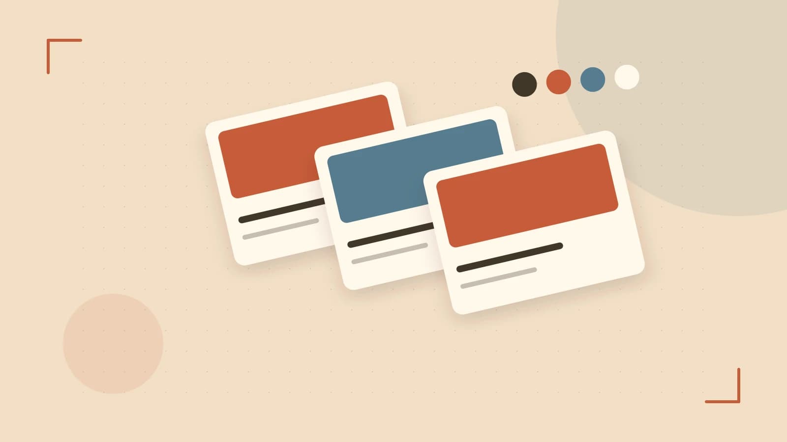 Editorial illustration of responsive browser layouts, overlapping design components and a color system