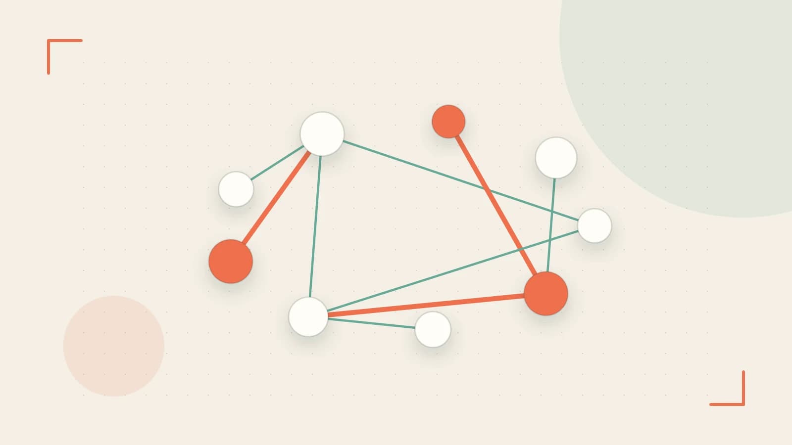 Editorial illustration of an algorithmic node graph with branching paths and a highlighted result