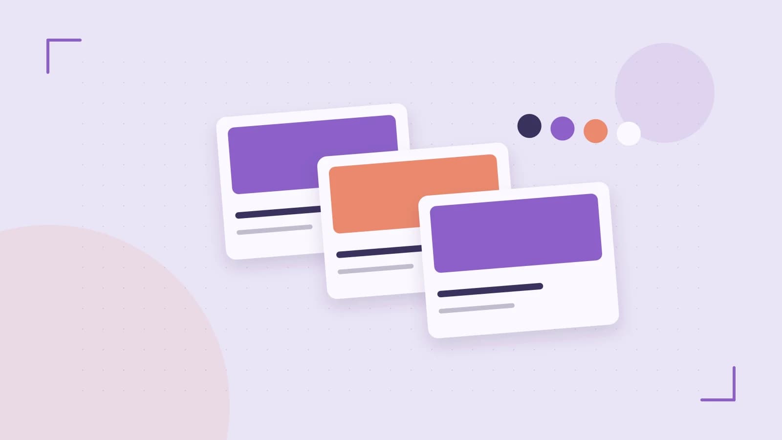 Editorial illustration of responsive browser layouts, overlapping design components and a color system
