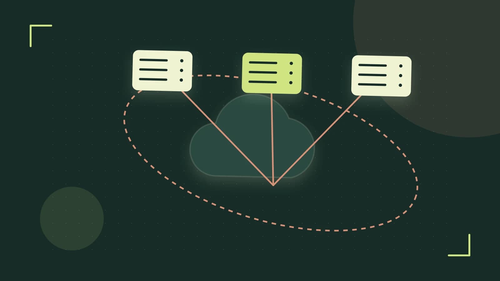 Editorial illustration of cloud infrastructure, connected server racks and an orbital service map