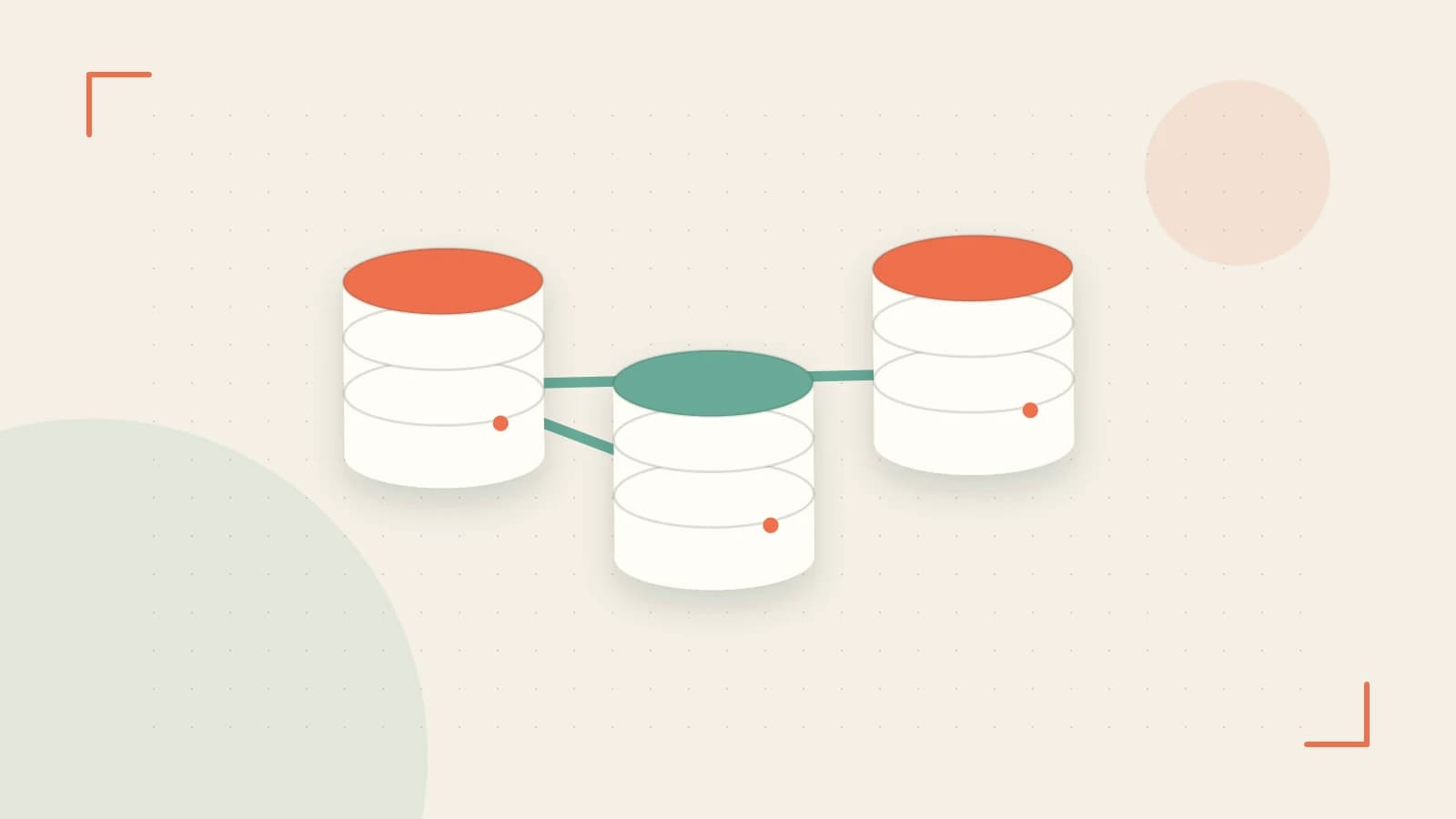 Editorial illustration of structured records, database cylinders and relationships between tables