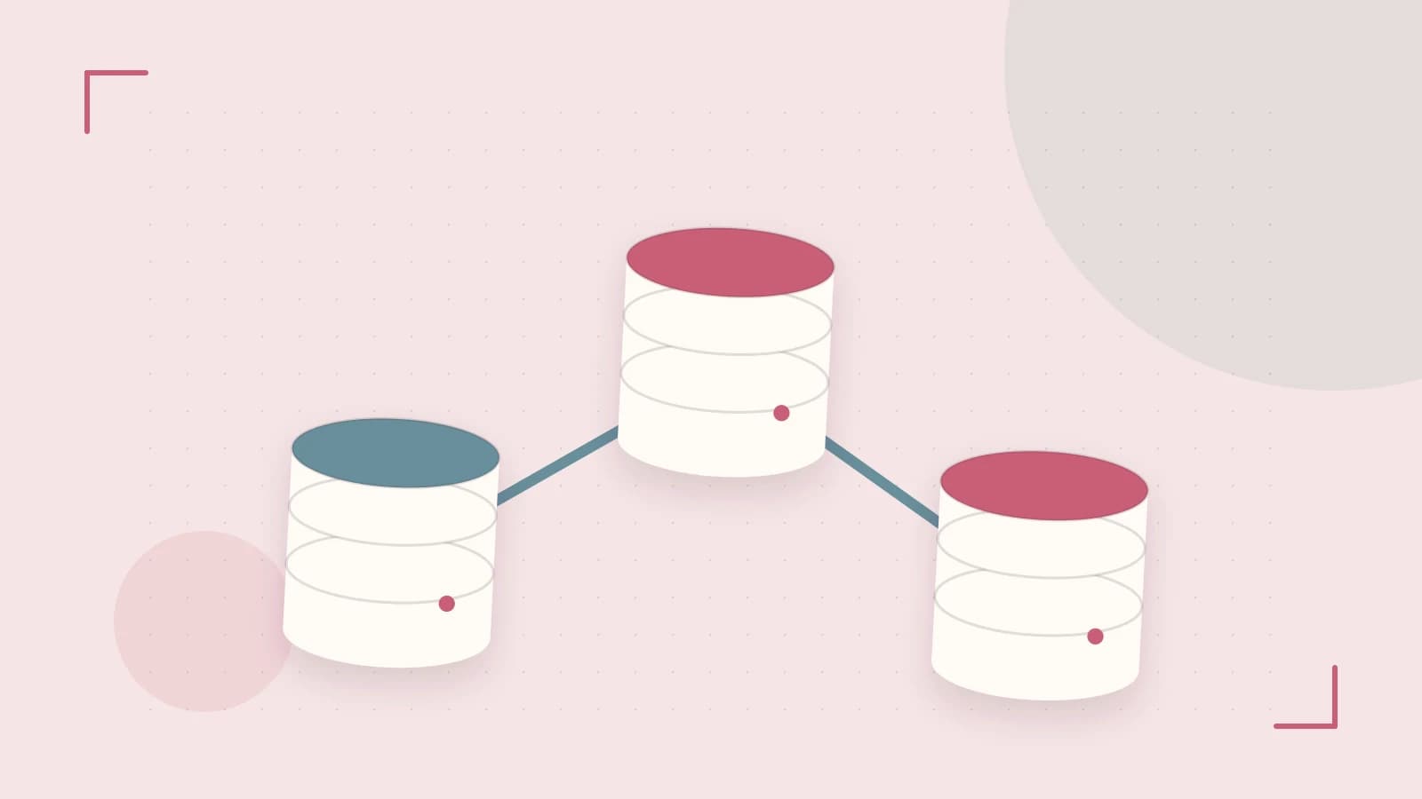Editorial illustration of structured records, database cylinders and relationships between tables