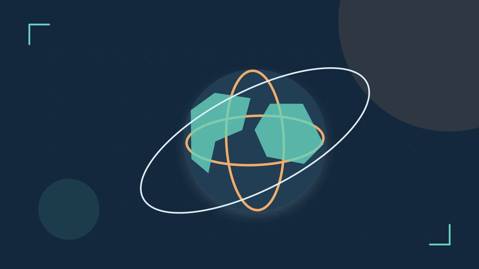 Editorial illustration of an editorial globe with meridians and layered geographic shapes